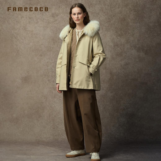 Famecoco范可儿大毛领连帽复古派克90绒保暖羽绒服FAC8AI004 商品图4