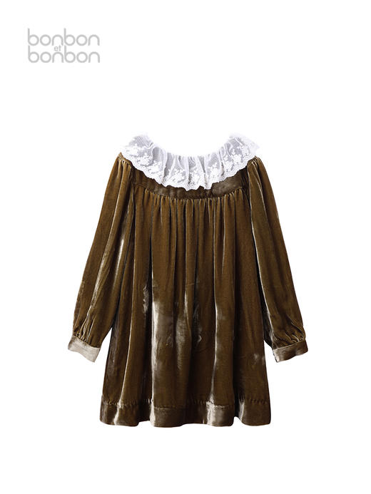 蕾丝花边领丝绒连衣裙 商品图1