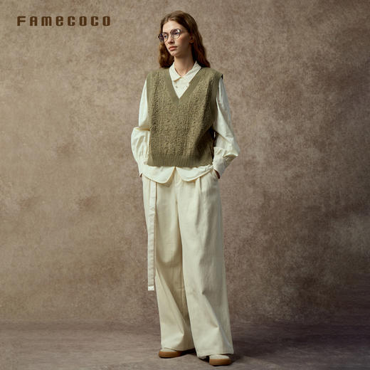 Famecoco范可儿洗水棉宽松加厚直筒阔腿裤显瘦FAC8GA016 商品图2