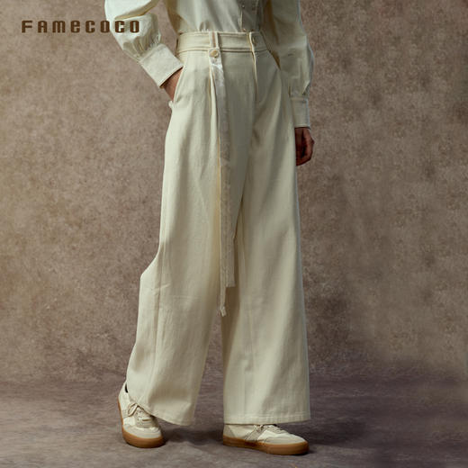 Famecoco范可儿洗水棉宽松加厚直筒阔腿裤显瘦FAC8GA016 商品图1