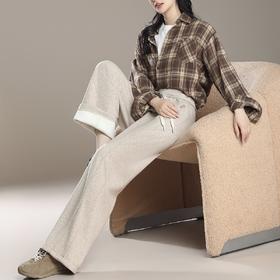 卷卷紫人字纹醋酸羊毛阔腿裤 不加绒/加绒可选 阔腿直筒显瘦有垂感 脚口小开叉设计百搭时尚