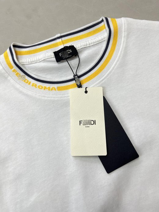 FD 2025春夏新款 Logo螺纹 条纹饰边 休闲纯棉圆领短袖T恤 Z-12226 商品图5