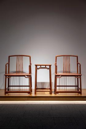 红桥红  家具严选  缅甸花梨(大果紫檀）  【罗锅枨 矮梳背椅 三件套】