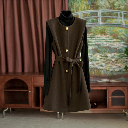 【高货wl】全新升级【铂金会员349/天猫469/差价120】(02050) 洛诗琳高级感法式复古连衣裙羊毛混纺简约气质通勤背心裙 商品图1