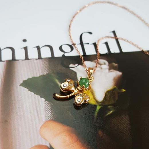 【天然正品】AU750黄金时尚设计款幸运三叶草钻石吊坠项链181124NJM70 现售价：1780特价 商品图4