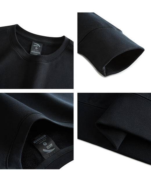 安踏男加绒套头卫衣男士冬季新款黑色圆领跑步运动上衣152447730N 商品图3