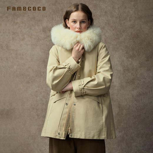 Famecoco范可儿大毛领连帽复古派克90绒保暖羽绒服FAC8AI004 商品图2