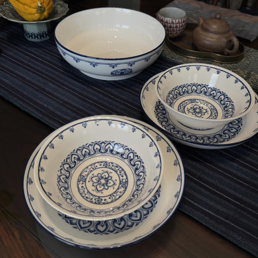 29.9元到手6个！整套餐具可选！新中式青花碗盘，繁花蓝调，精美新中式青花图案，1300°高温烧制，瓷质安全细腻，釉下彩工艺，可进微波炉！盘子、饭碗、汤碗... 商品图2