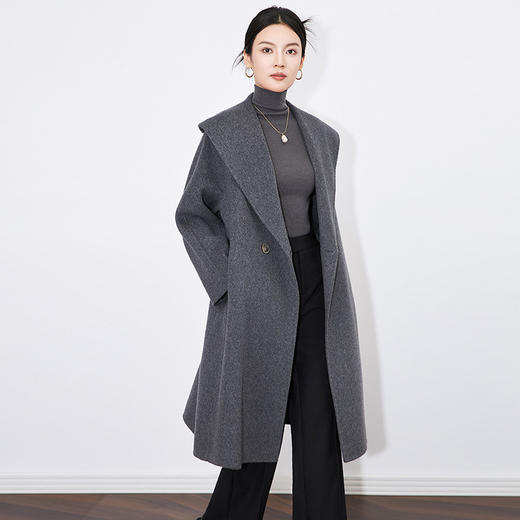 【高货wl】全新升级【铂金会员763/天猫1039/差价276】(03341) 洛诗琳慵懒简约时尚风大翻领纯羊毛双面呢宽松过膝大衣 商品图1