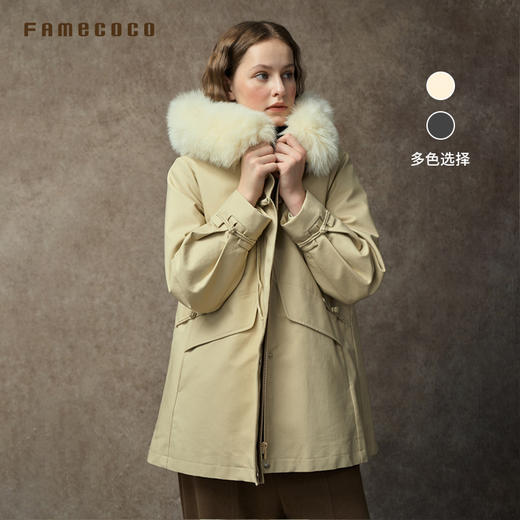 Famecoco范可儿大毛领连帽复古派克90绒保暖羽绒服FAC8AI004 商品图0