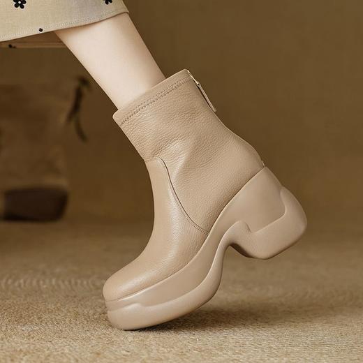 【预售5天】软羊皮粗跟厚底马丁靴女秋冬新款小个子高跟圆头后拉链松糕短靴NWS1&N9671 商品图4