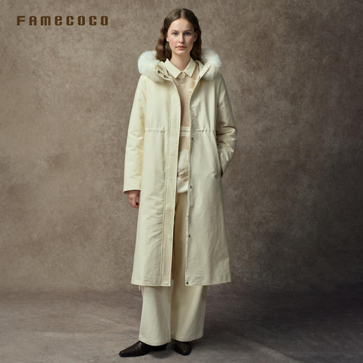Famecoco范可儿连帽毛领长款风衣式羽绒服90绒保暖FAC8AH006 商品图2