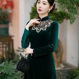 金丝绒连衣裙高贵洋气，改良旗袍妈妈婚宴礼服SYG-682