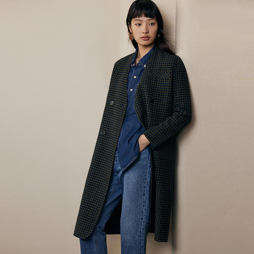 【品牌优选】IN AND ON 新款羊毛两面穿格纹双面呢大衣时尚中长款外套 商品图4