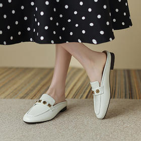 【圆头女款皮质半拖鞋】时尚利落，干净简约，百搭女鞋