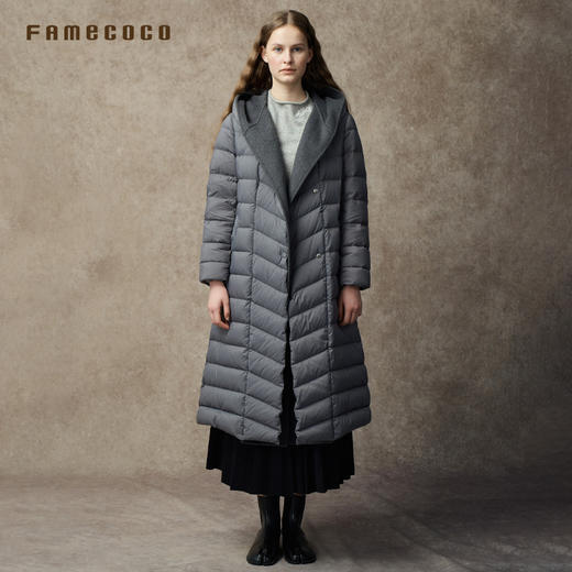 Famecoco范可儿X型长款羽绒服可拆帽保暖双层内胆FAC8AK003 商品图4
