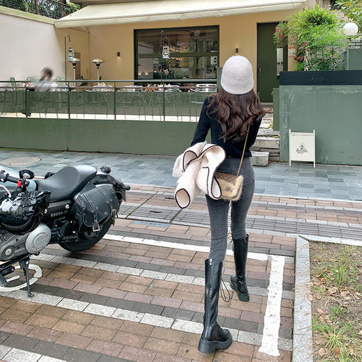 曾小咸女装加绒牛仔裤女春秋季新款高腰设计感修身小脚裤烟管长裤 商品图3