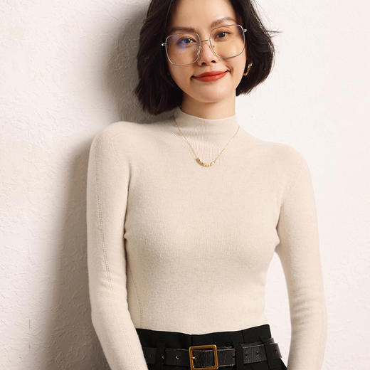 【高货QJ】全新升级【铂金会员422/天猫579/差价157】(14109) 洛诗琳一线成衣无缝2024羊绒秋冬女半高领羊毛针织打底衫 商品图2