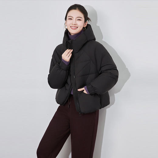 【高货wl】全新升级【铂金会员551/天猫749/差价198】(04209) 洛诗琳冬季短款连帽立领三角菱格绗线宽松直筒加厚羽绒服 商品图2