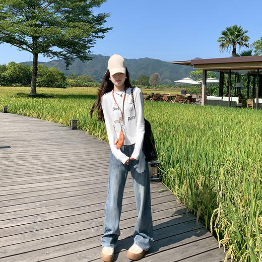 <曾小咸推荐>蓝色加绒直筒牛仔裤 商品图2