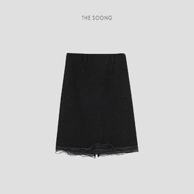 THESOONG"高知优雅"羊毛保暖荷叶边网纱抗起球毛呢半身裙HWQZ6262