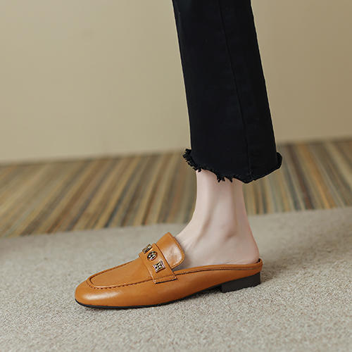 【圆头女款皮质半拖鞋】时尚利落，干净简约，百搭女鞋 商品图1