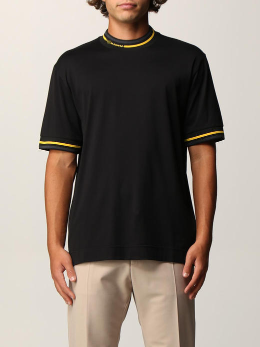 FD 2025春夏新款 Logo螺纹 条纹饰边 休闲纯棉圆领短袖T恤 Z-12226 商品图0