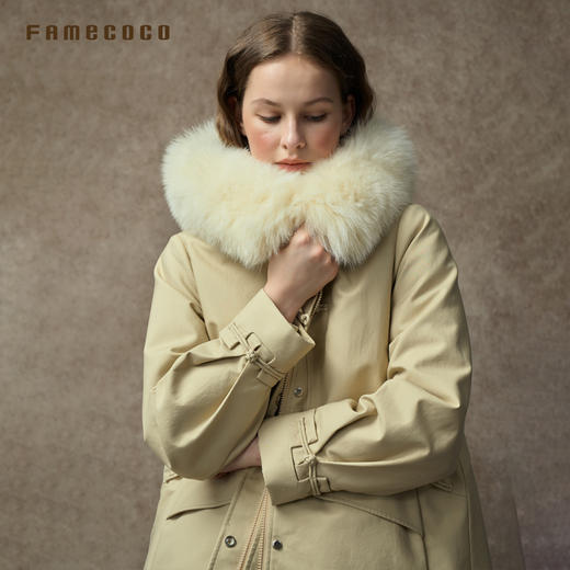 Famecoco范可儿大毛领连帽复古派克90绒保暖羽绒服FAC8AI004 商品图1