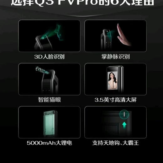 德施曼德施曼Q3FVPRO小嘀人脸掌静脉识别家用防盗门大屏可视对讲密码锁 商品图2
