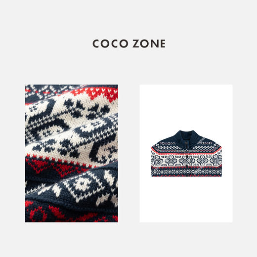 COCO ZONE 复古费尔岛撞色针织提花毛织开衫CC2D3006 商品图1