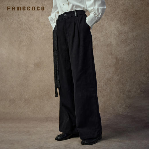Famecoco范可儿洗水棉宽松加厚直筒阔腿裤显瘦FAC8GA016 商品图3
