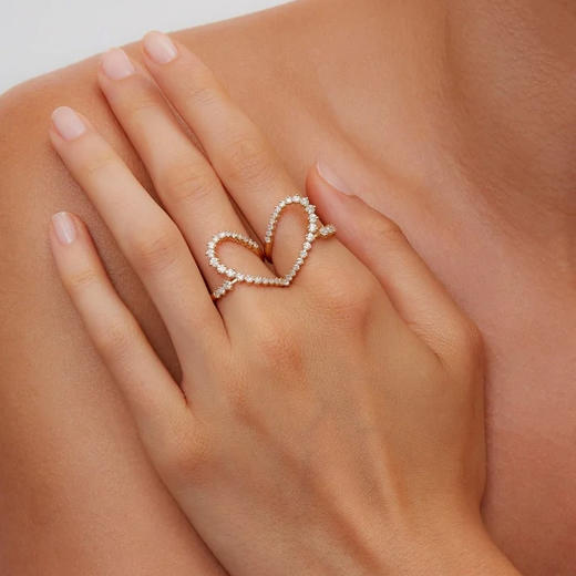 北京仓｜Yvonne Leon-diamants or jaune 女性力量 双心 灰钻 戒指［法国设计师］ 商品图1