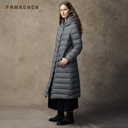 Famecoco范可儿X型长款羽绒服可拆帽保暖双层内胆FAC8AK003 商品图3
