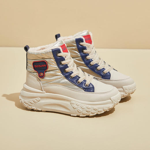 【上脚暖5°】休闲高帮加绒棉鞋  防风PU面柔软厚实，御寒暖和透气，不汗脚不臭脚，不累不磨脚，5cm增高，轻巧不厚重，显瘦显高 商品图7