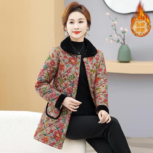 NP-妈妈冬季中长款加绒保暖花棉袄外套中年女装时尚棉服上衣新款棉衣 商品图4