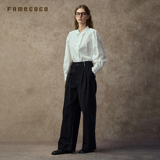 Famecoco范可儿洗水棉宽松加厚直筒阔腿裤显瘦FAC8GA016 商品图4