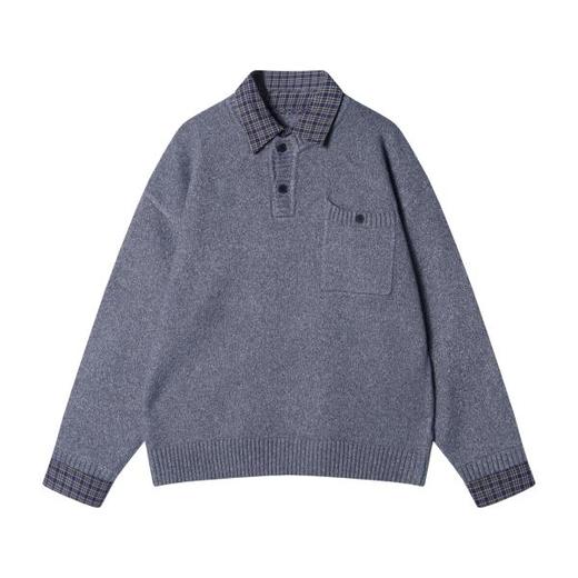 秋冬季新款时尚个性韩版半纽扣拼接衬衫翻领假两件毛衣百搭简约潮 商品图1