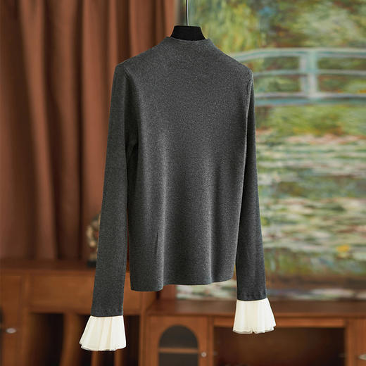 【高货wl】全新升级【铂金会员183/天猫249/差价66】(02946) 洛诗琳优雅时尚高级感高领袖口蕾丝拼接金属小标扣针织衫 商品图4