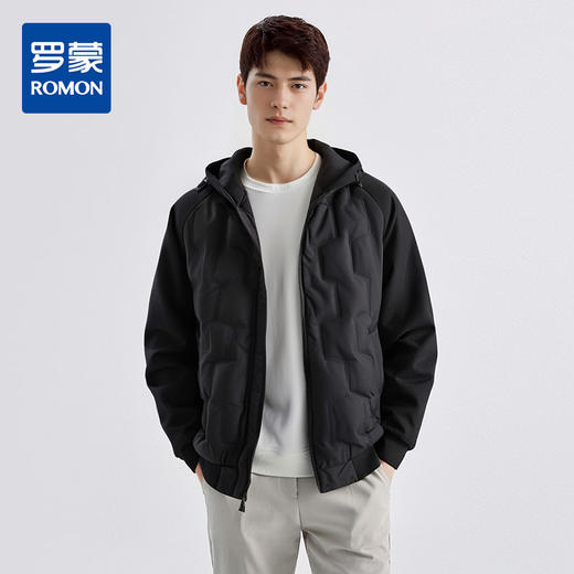 罗蒙秋冬季时尚拼接连帽男士羽绒服保暖舒适羽绒服男休闲基础百搭男士外套 商品图0