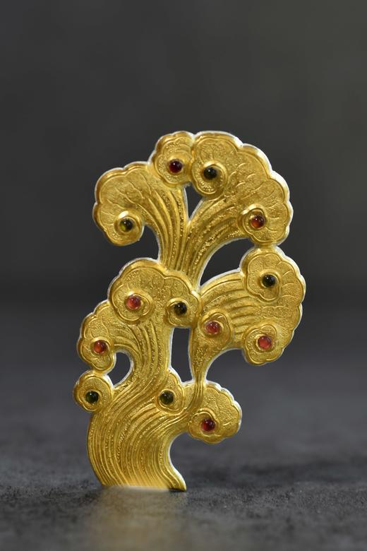 錾刻金包银如意树碧玺胸针 商品图1