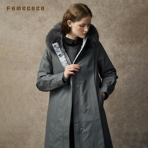 Famecoco范可儿连帽派克长款羽绒服90绒保暖可拆胆FAC8AH010 商品图1