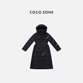 COCO ZONE 90鹅绒冬季拉链口袋连帽长款羽绒服CC2D3342