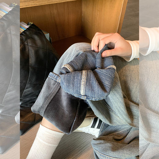 <曾小咸推荐>蓝色加绒直筒牛仔裤 商品图1