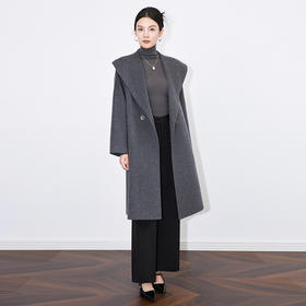 【高货wl】全新升级【铂金会员763/天猫1039/差价276】(03341) 洛诗琳慵懒简约时尚风大翻领纯羊毛双面呢宽松过膝大衣