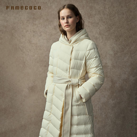 Famecoco范可儿X型长款羽绒服可拆帽保暖双层内胆FAC8AK003 商品图1