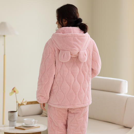 芬腾秋冬季睡衣女三层夹棉加绒加厚保暖舒适连帽可外穿家居服套装 商品图3