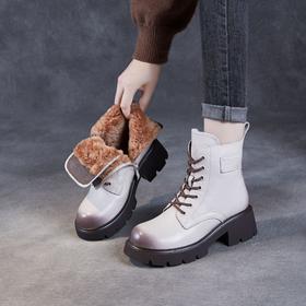 头层牛皮羊毛马丁靴棉鞋，保暖雪地靴冬季真皮粗跟加绒厚底短靴子 ZM258021