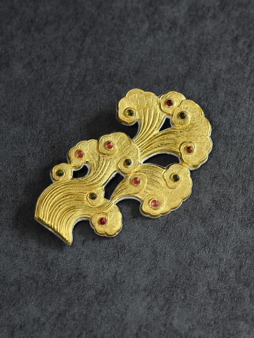 錾刻金包银如意树碧玺胸针 商品图2
