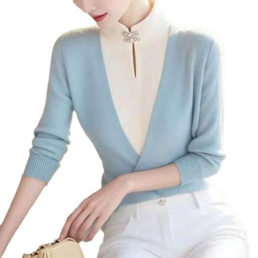 SMZ33506 2024复古新中式国风假两件针织打底衫女冬季新款内搭立领长袖上衣 商品图4