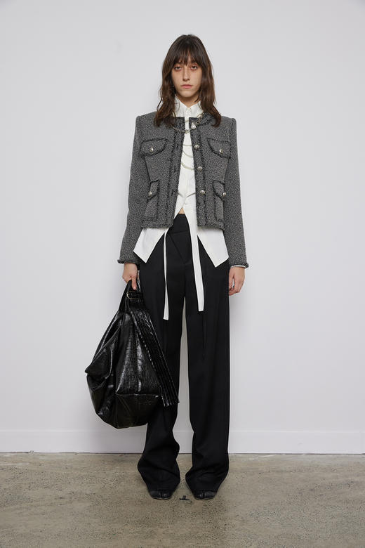 粗斜纹无领廓形外套 商品图0